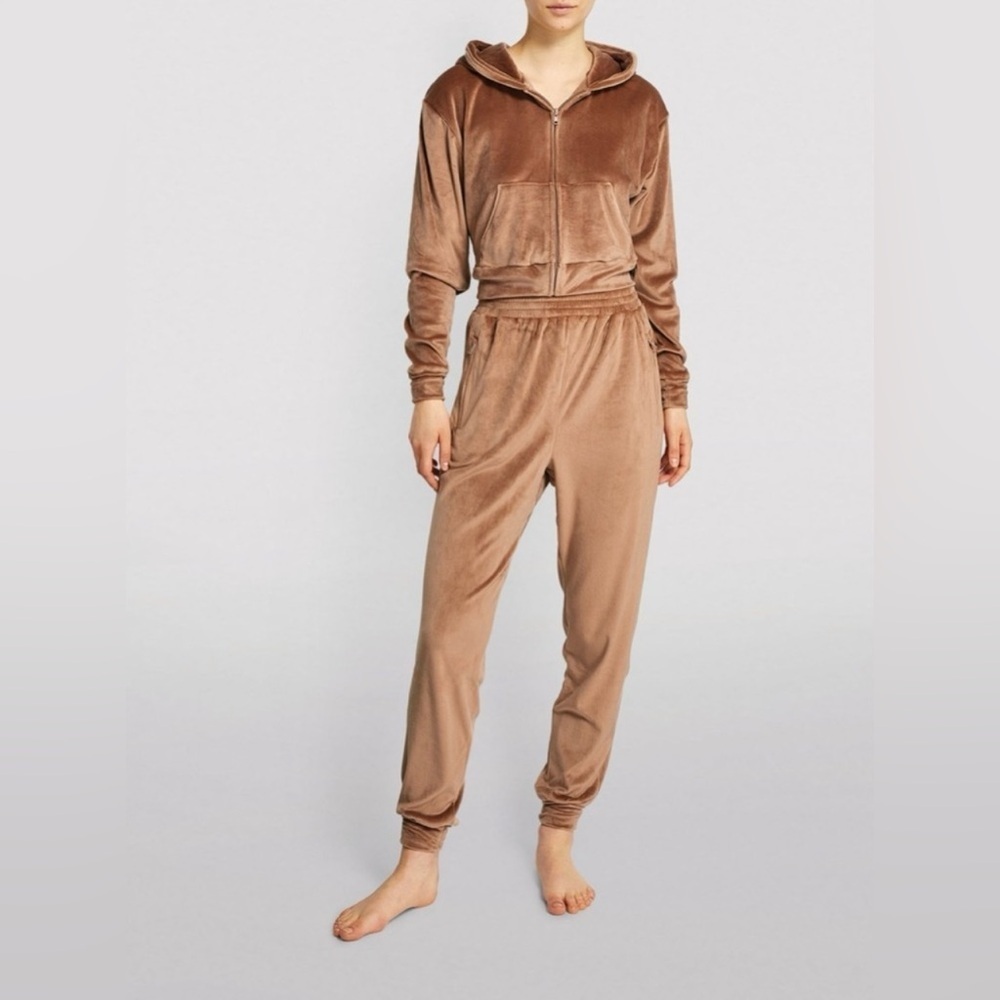 Skims Cropped Velour Hoodie in Sienna Size Small Loungewear Hoodie Jacket - Picture 3 of 8
